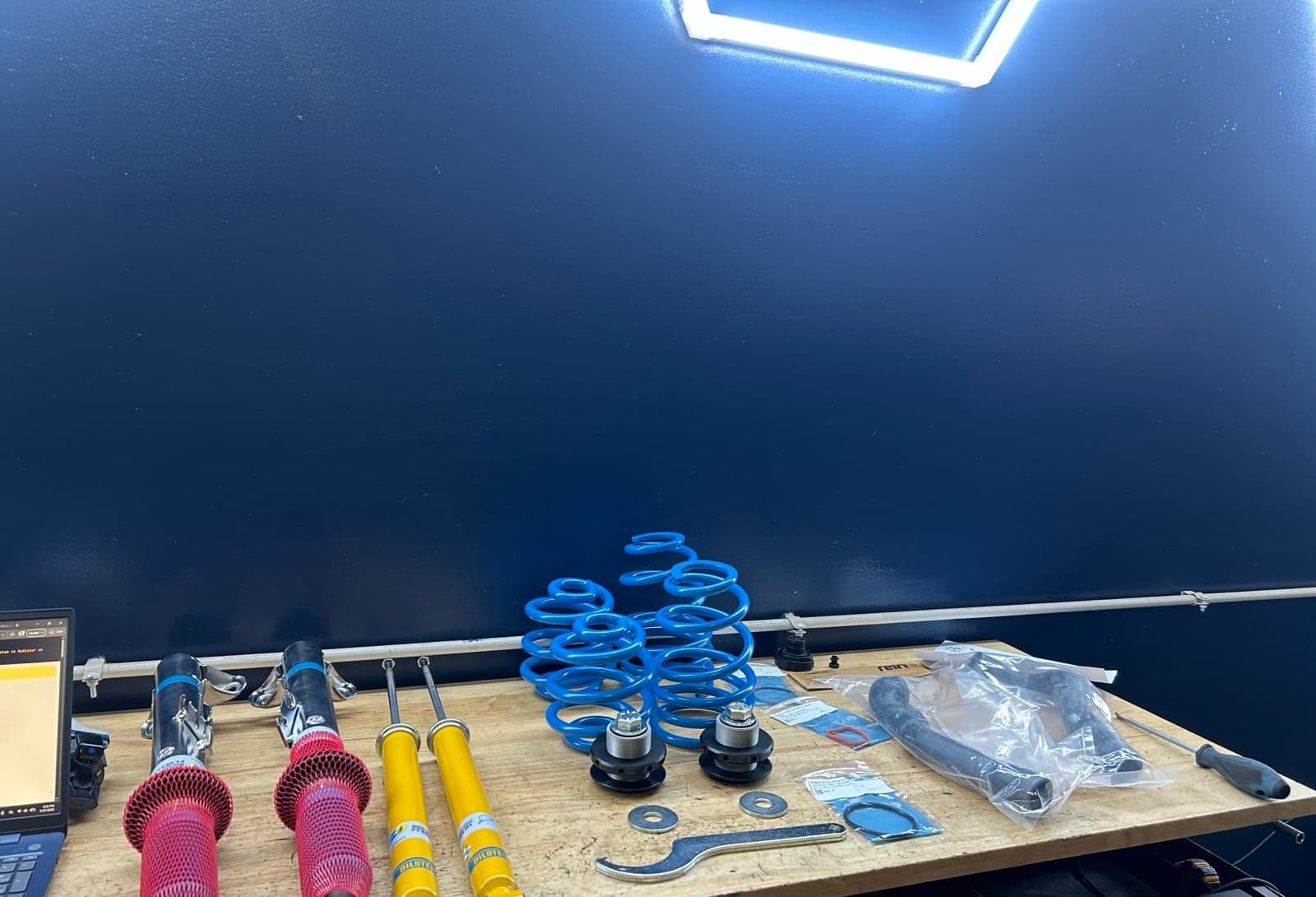 Performance suspension components ready for installation