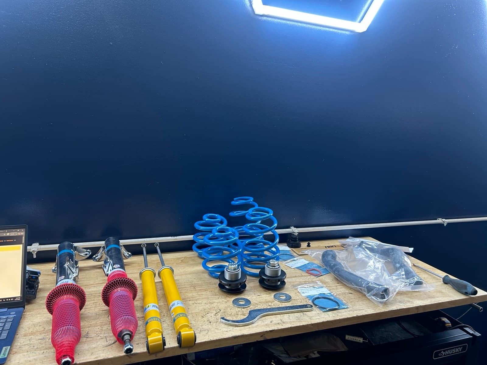 Performance suspension components ready for installation
